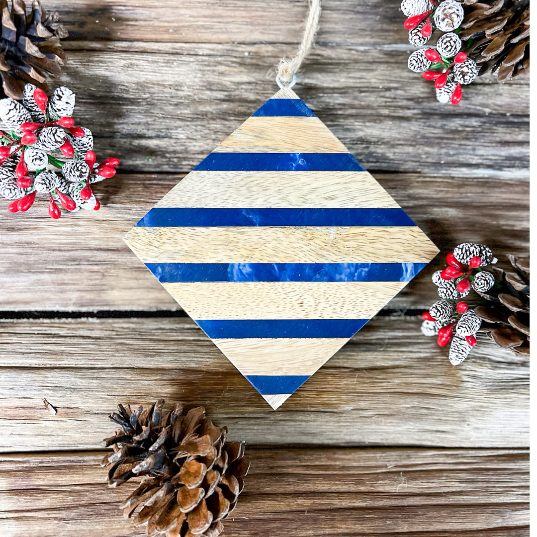 Navy Blue wooden Diamond Shaped ornament