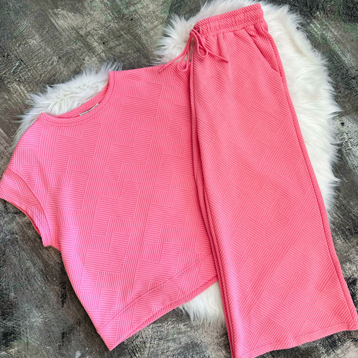 Pink Matching Set for Women, Textured Top and Texture Bottoms, Coordinating Set, see and be seen