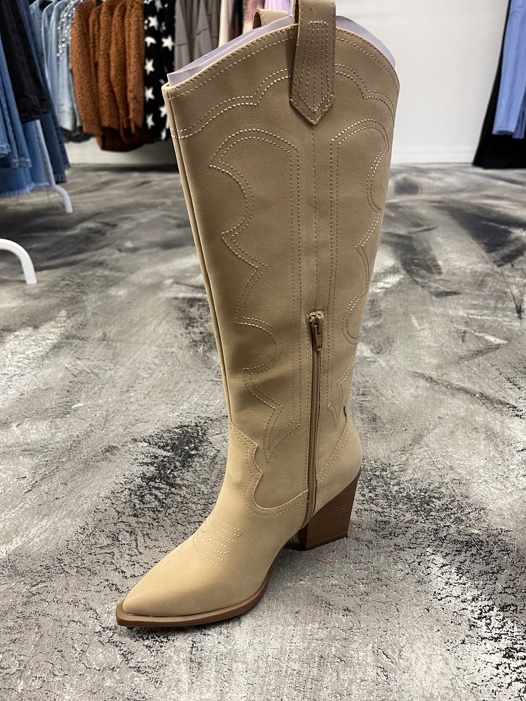 Oasis Embroidered Tall Cream Colored Cowboy Boots