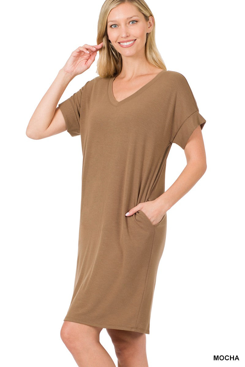 The Madelyn V-Neck Short Sleeve Solid T-Shirt Dress