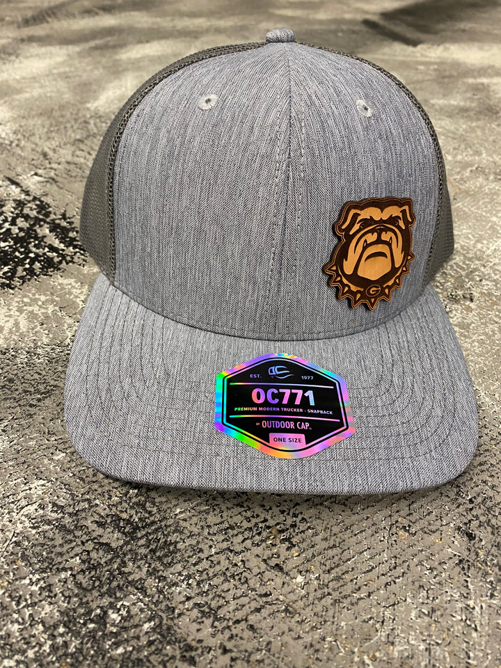 Small Leather Bulldog Patch Snapback Hat