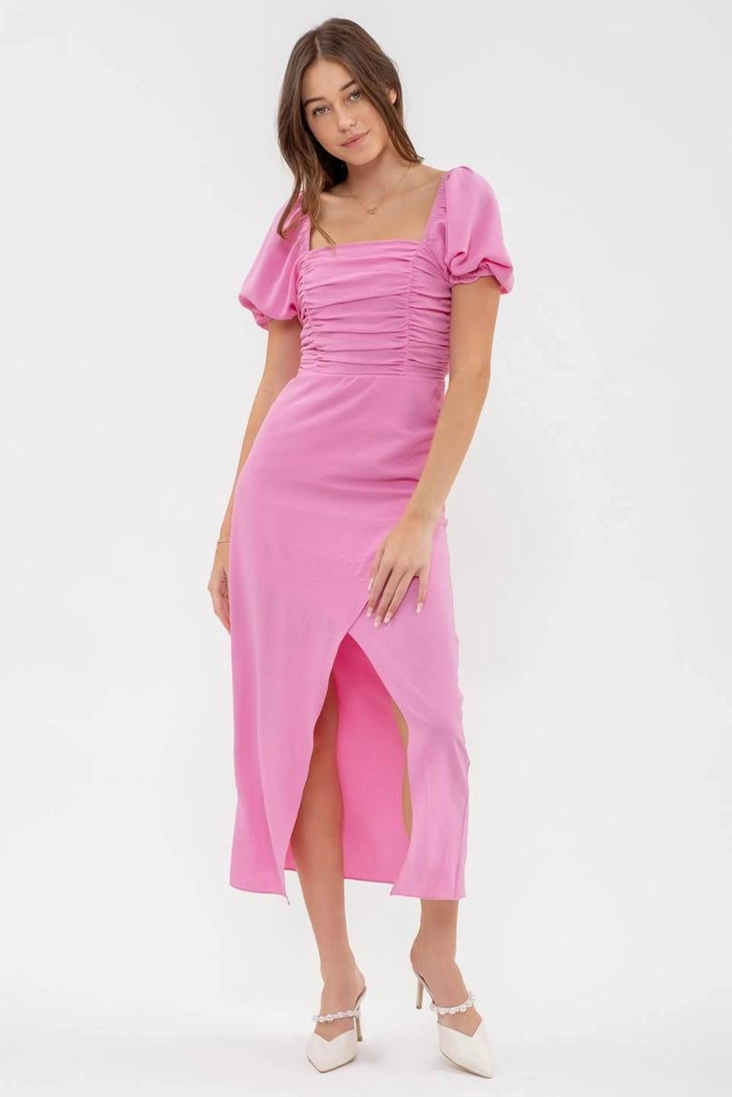 Springtime Soiree Pink Midi Dress