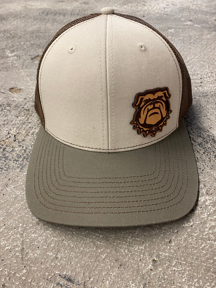 Small Leather Bulldog Patch Snapback Hat