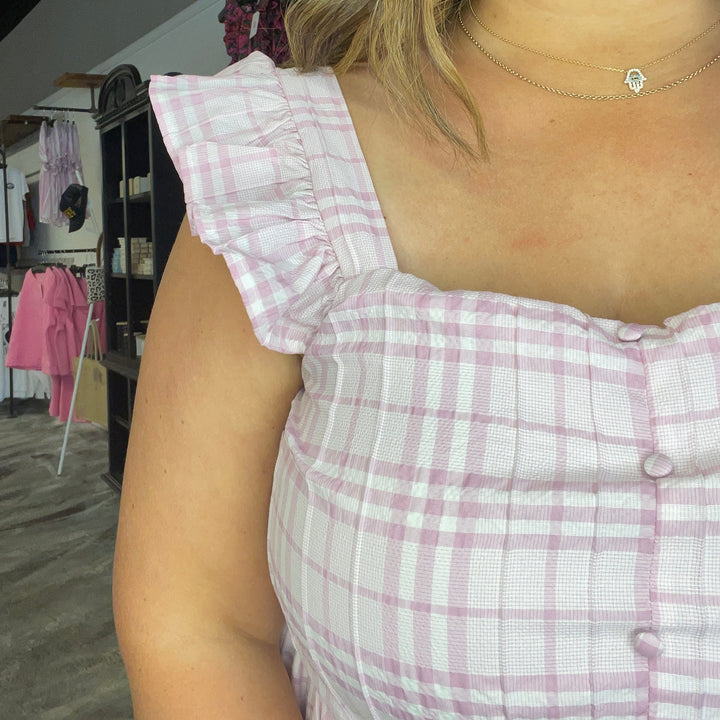 In First Place Pink Plaid Midi Dress