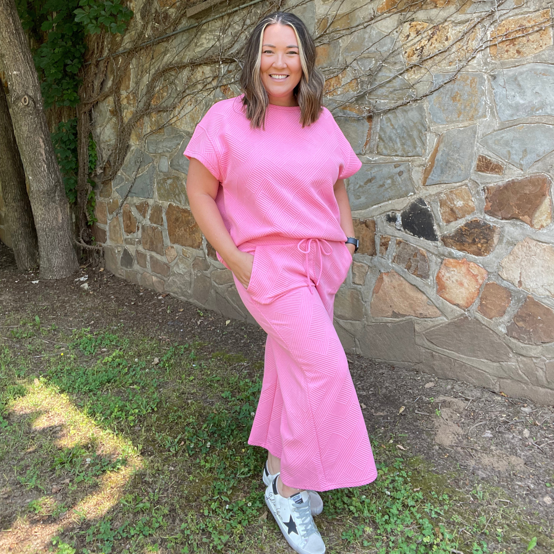 Pink Matching Set for Women, Textured Top and Texture Bottoms, Coordinating Set, House of Holland, Greenwood, Arkansas Store, see and be seen