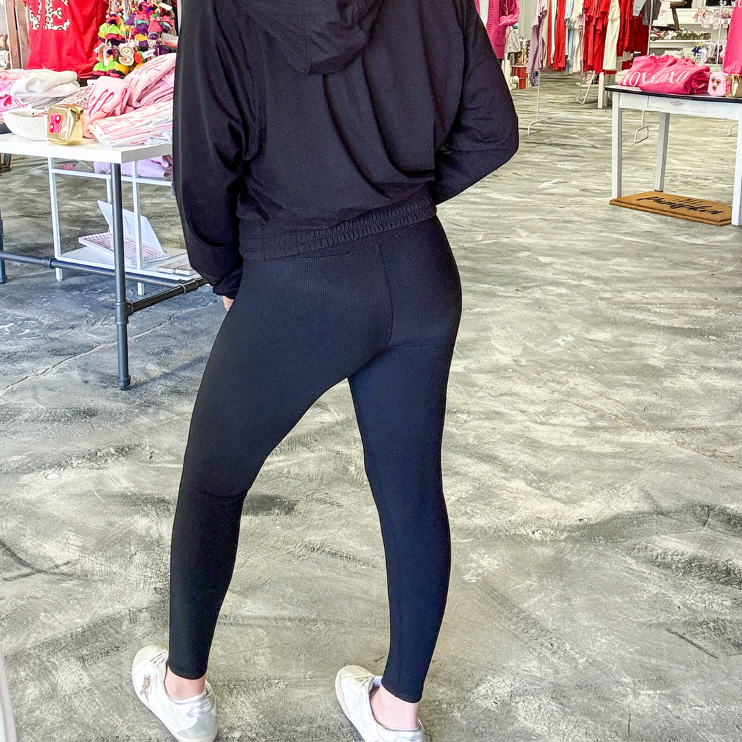 black leggings, ribbed detail, best basic, best seller, goes with everything, dress up or dress down. 