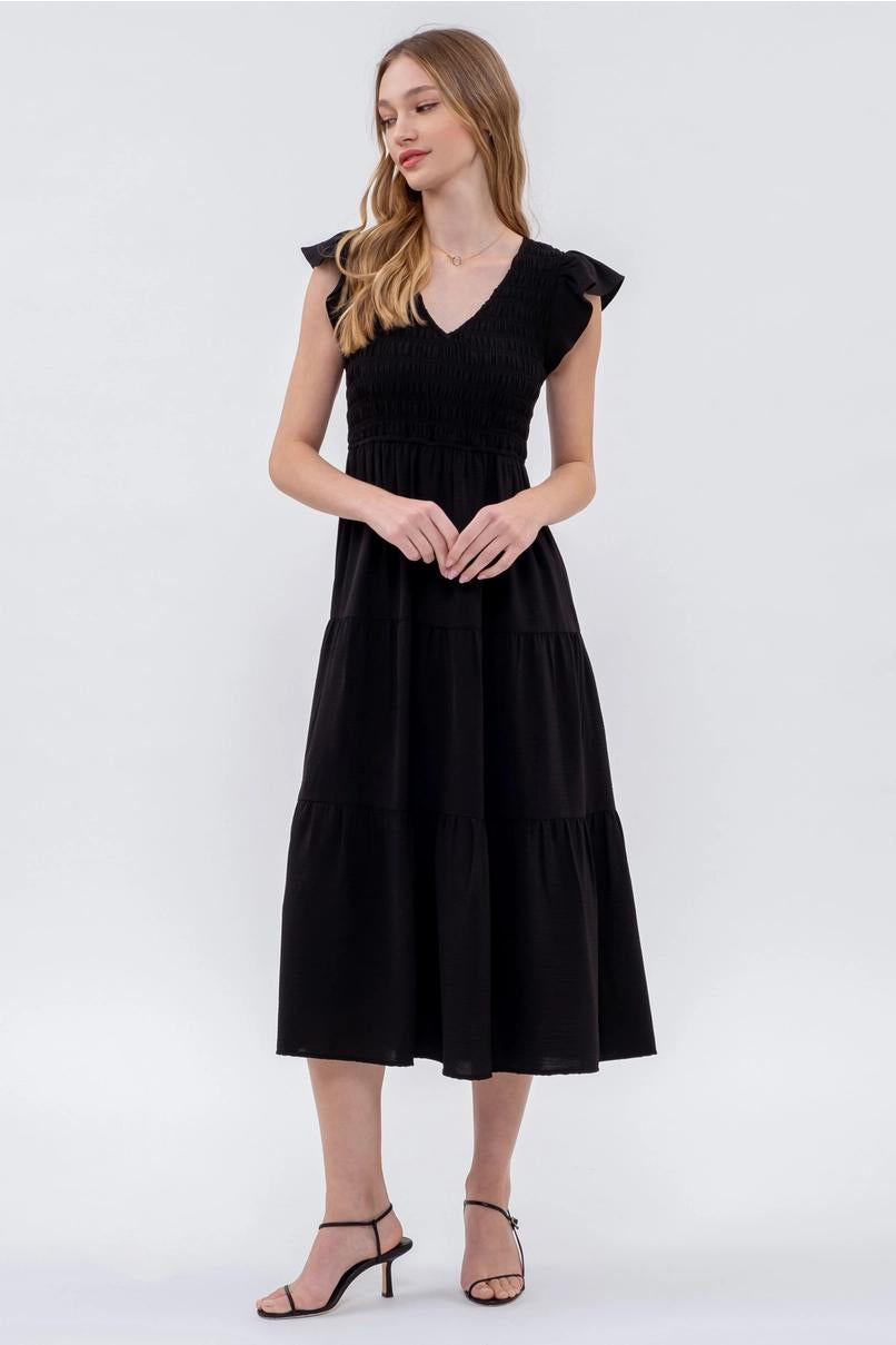 Sweet & Charming Black Midi Dress