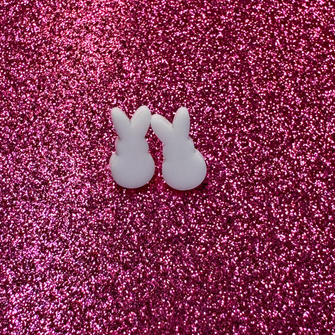 easter earrings, white bunny outline studs