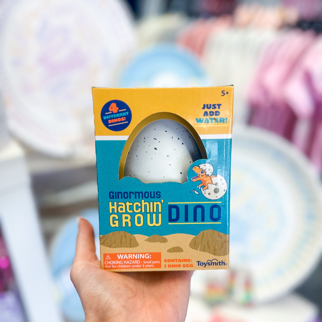 kid gift, ginormous, hatchin' grow dino, white egg, add water to hatch, dino inside egg