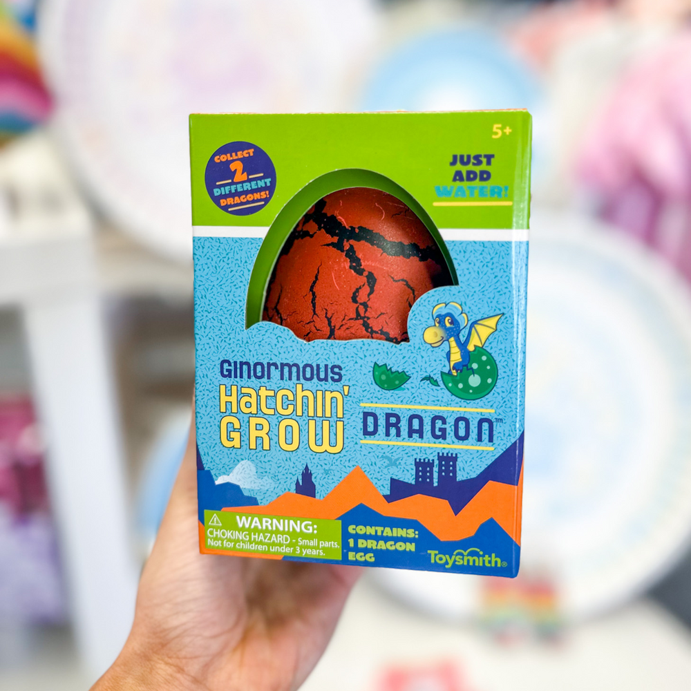 kids gift, hatchin' grow dragon egg, comes in red or green, place in water for the egg to break then the dragon will grow.