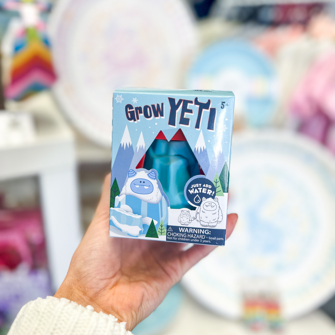 kids gift, hatchin' grow yeti, comes in a snow mountain shape that you place in water to break, then the yeti grows large in the water. 