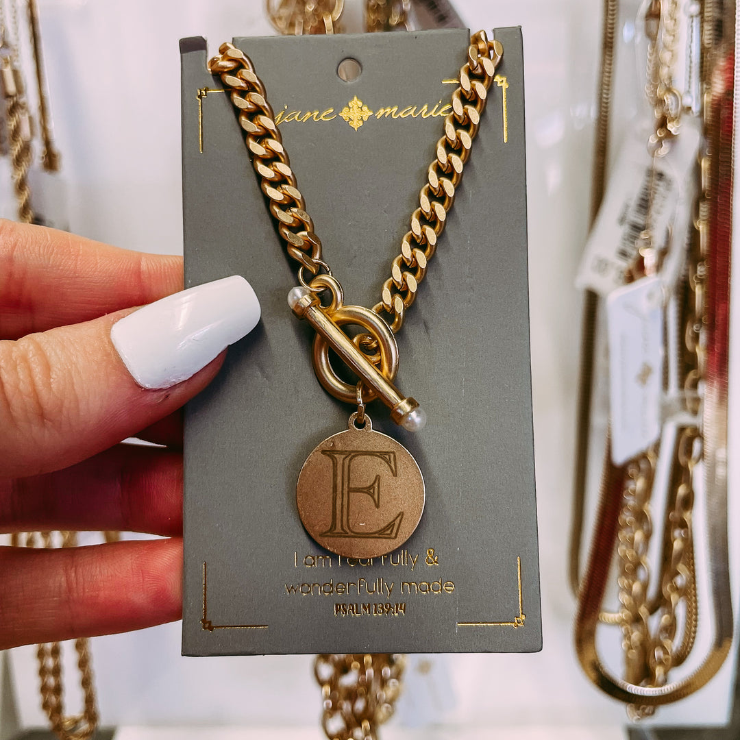 Engraved Gold Tone Initial Necklace - N