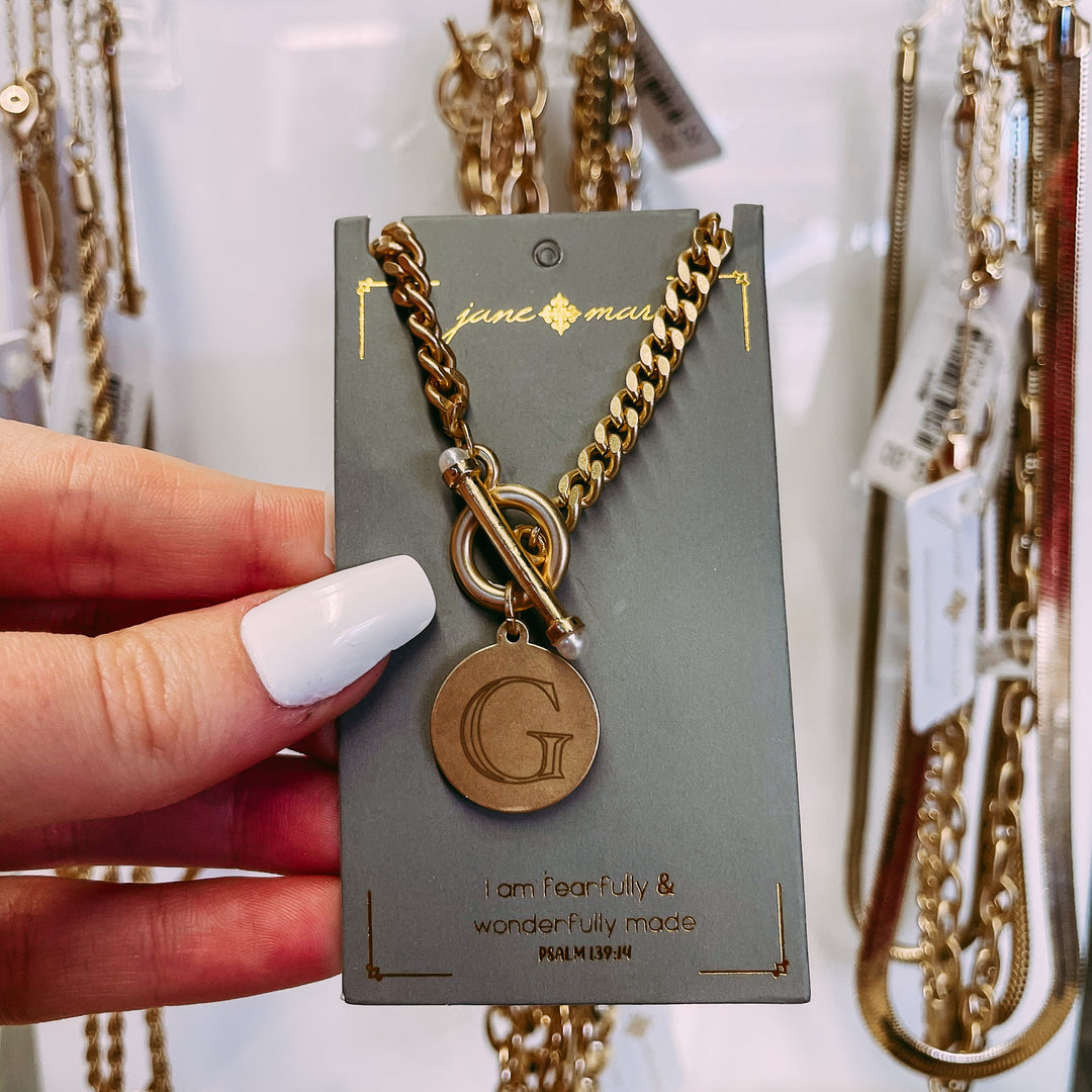 Engraved Gold Tone Initial Necklace - G