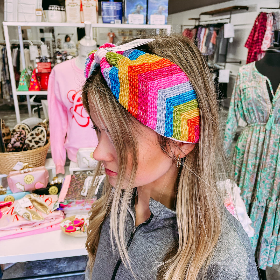 Rainbow Chevron Beaded Headband