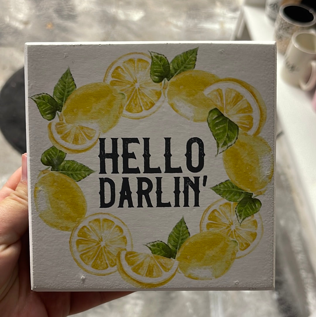 HELLO DARLIN LEMON BOX WOODEN SIGN