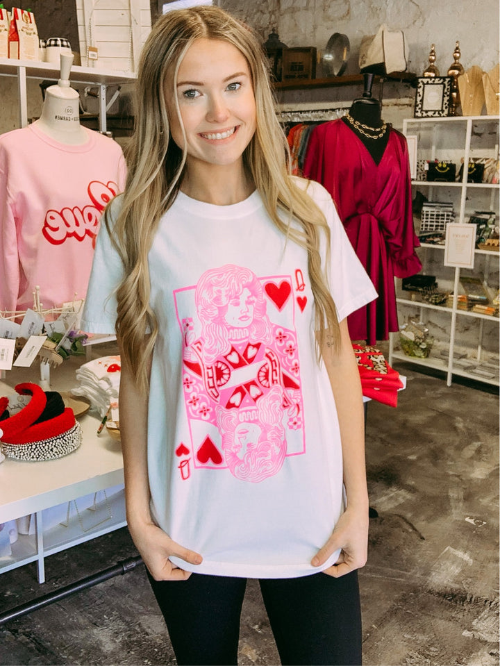 Valentine's Day graphic shirt with Queen Dolly Parton design in pink and red
